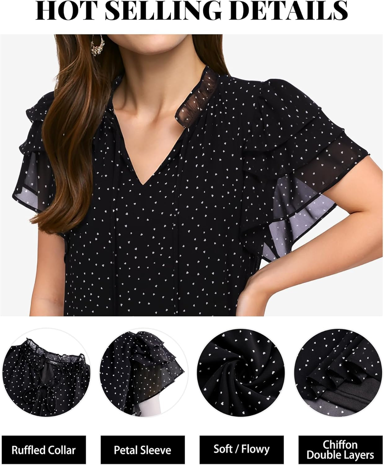 Summer Chiffon Dressy Casual Blouses Elegant Ruffle Short Sleeve Work Tops for Women Trendy