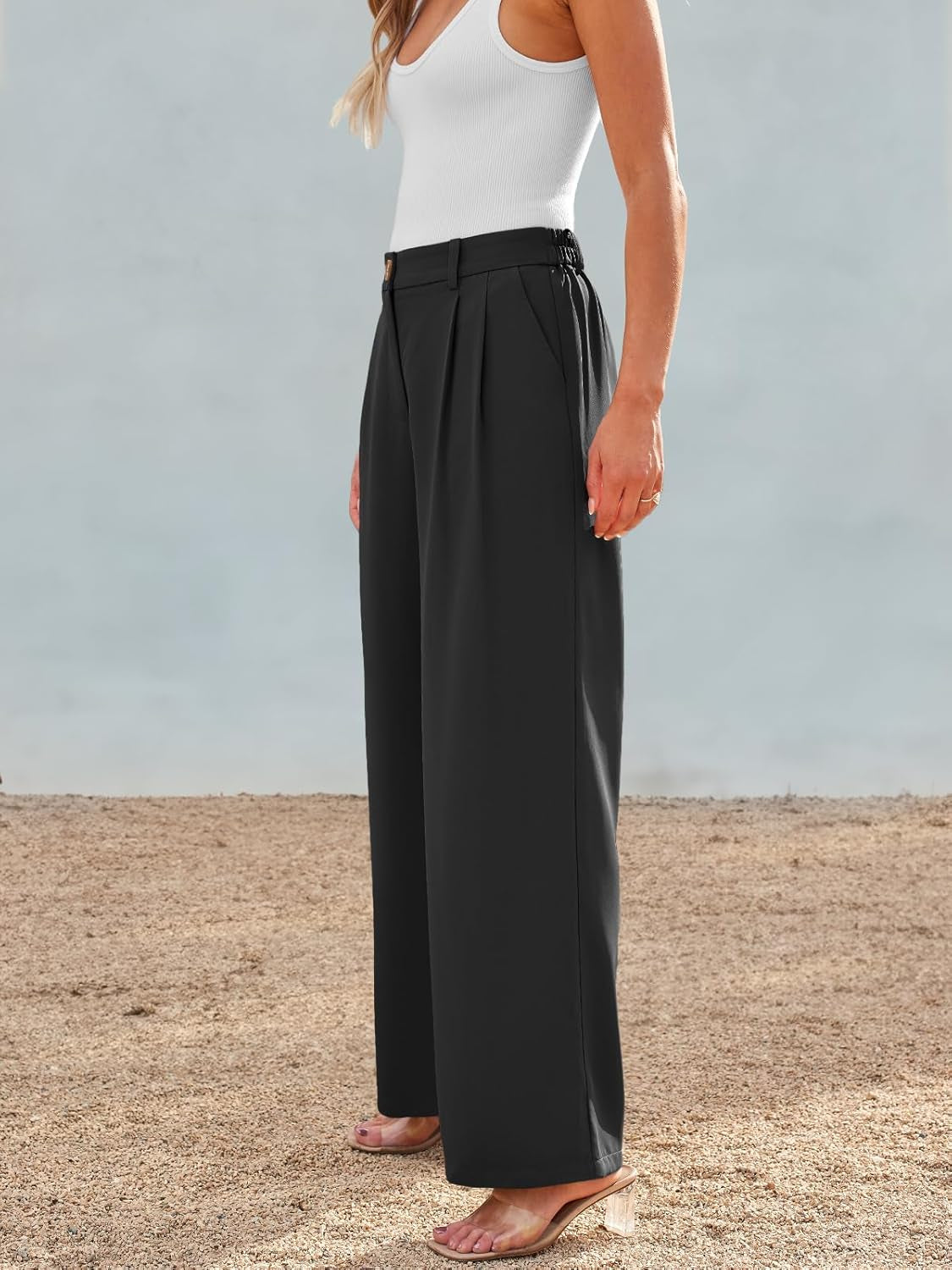 Women Wide Leg Dress Pants High Waisted Loose Fit Business Casual Work Trousers with Pockets 2025