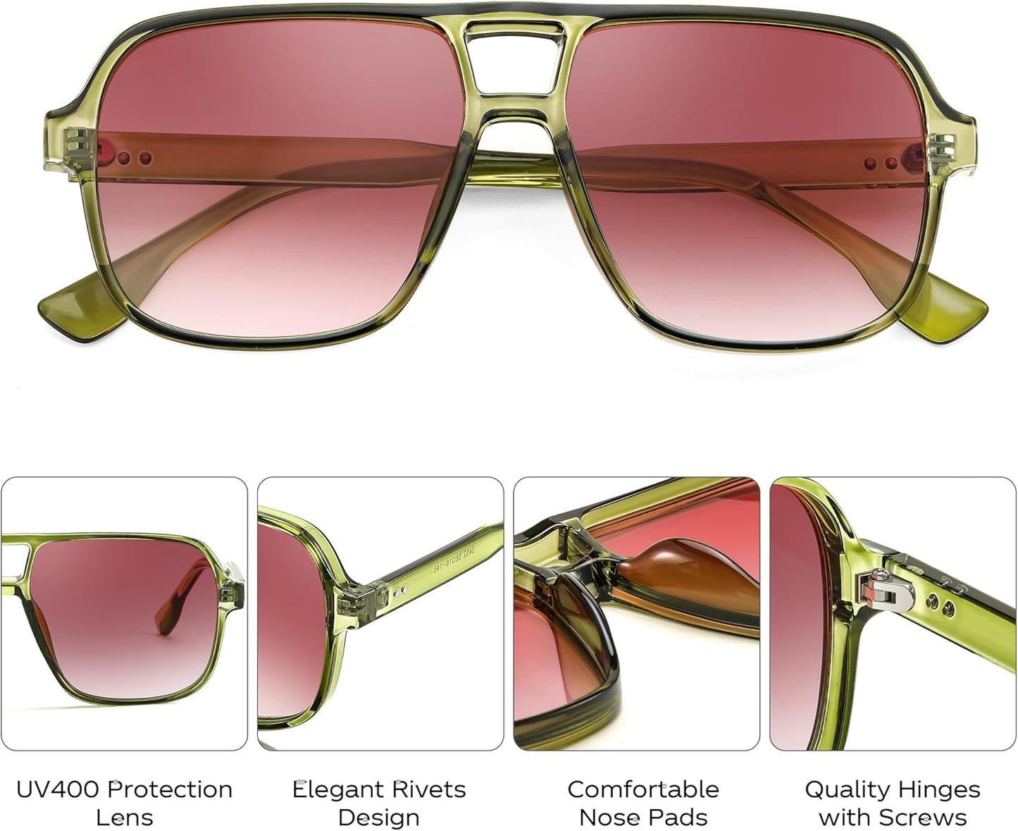 Retro Square Aviator Sunglasses Women Men 70S Vintage Trendy Plastic Frame Sun Glasses B4158