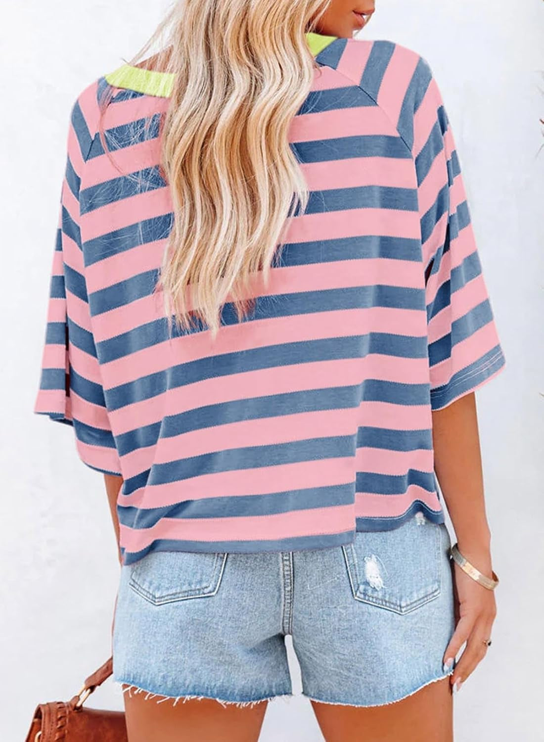 Tops for Women Striped 2025 Fashion T Shirts for Women Color Block Crewneck Design Loose Basic Tee