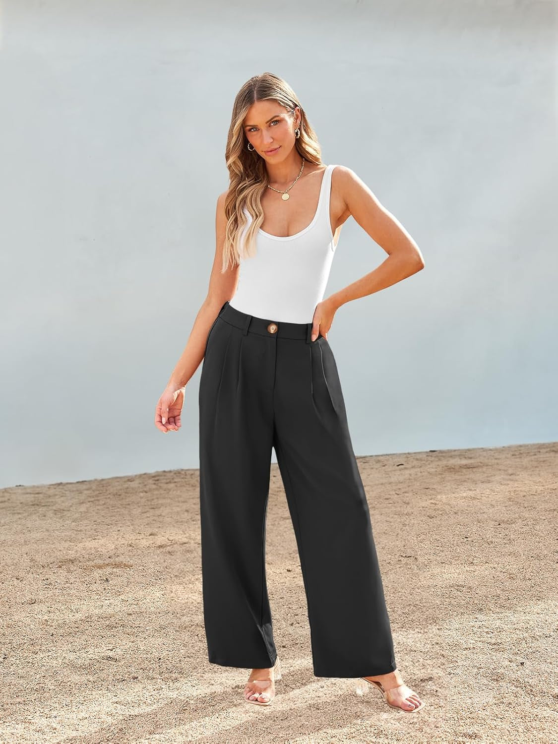 Women Wide Leg Dress Pants High Waisted Loose Fit Business Casual Work Trousers with Pockets 2025